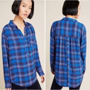 Anthropologie Isadora Plaid Button-Back‎ Tunic Size S
